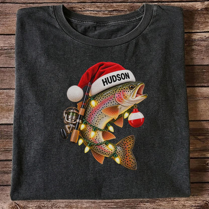 Hudson Santa Hat Rainbow Trout Christmas Fishing T-Shirt