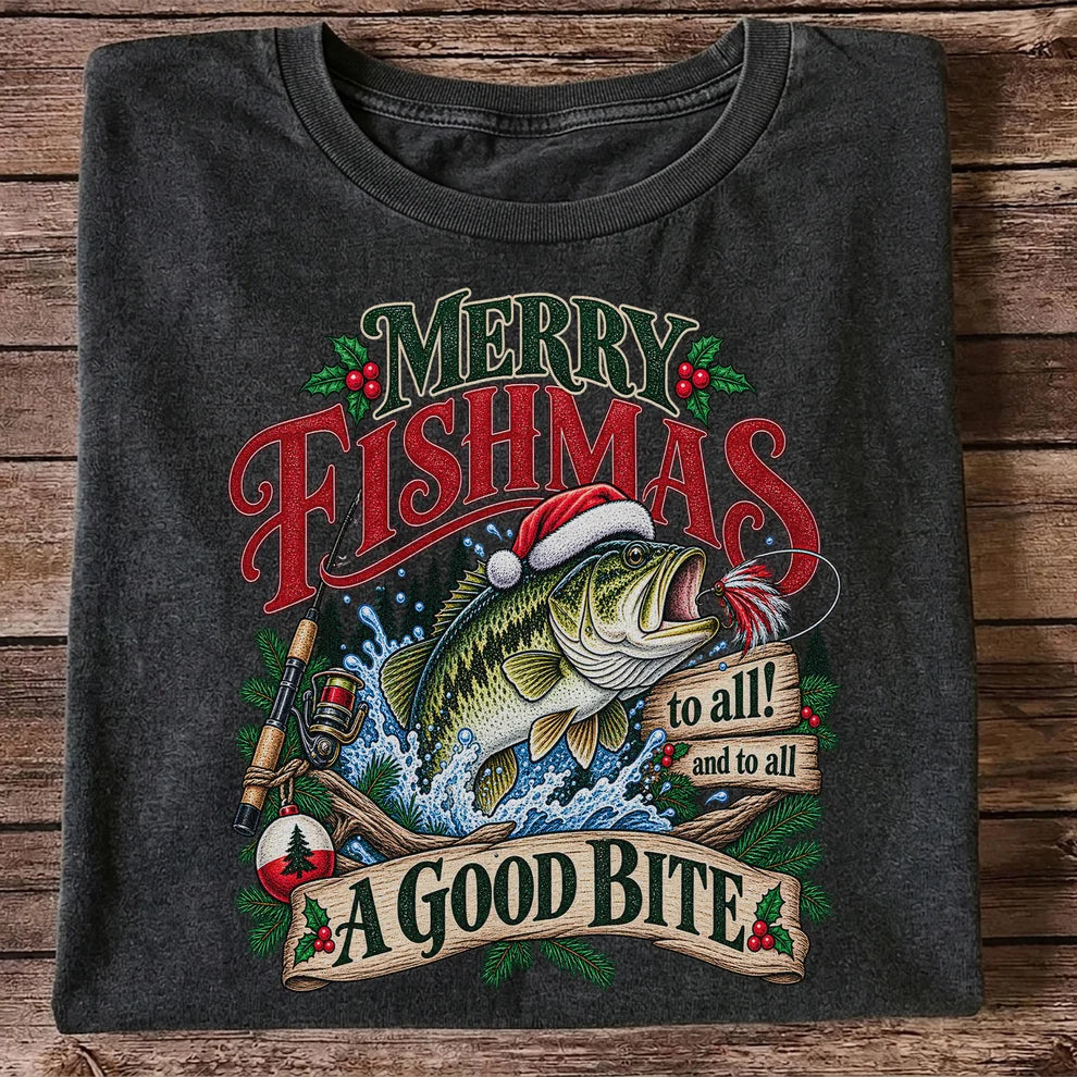 Merry Fishmas to All and to All a Good Bite Bass Fishing T-Shirt