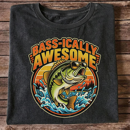 Bass-ically Awesome Funny Bass Fishing Graphic T-Shirt