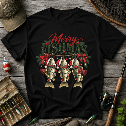 Merry Fishmas Christmas Trout Fishing Graphic T-Shirt
