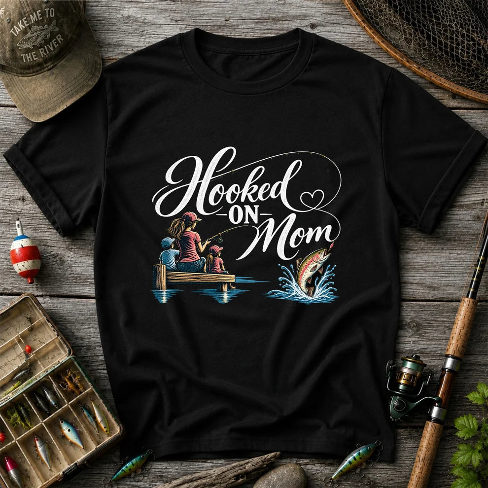 Hooked on Mom Family Fishing Graphic T-Shirt