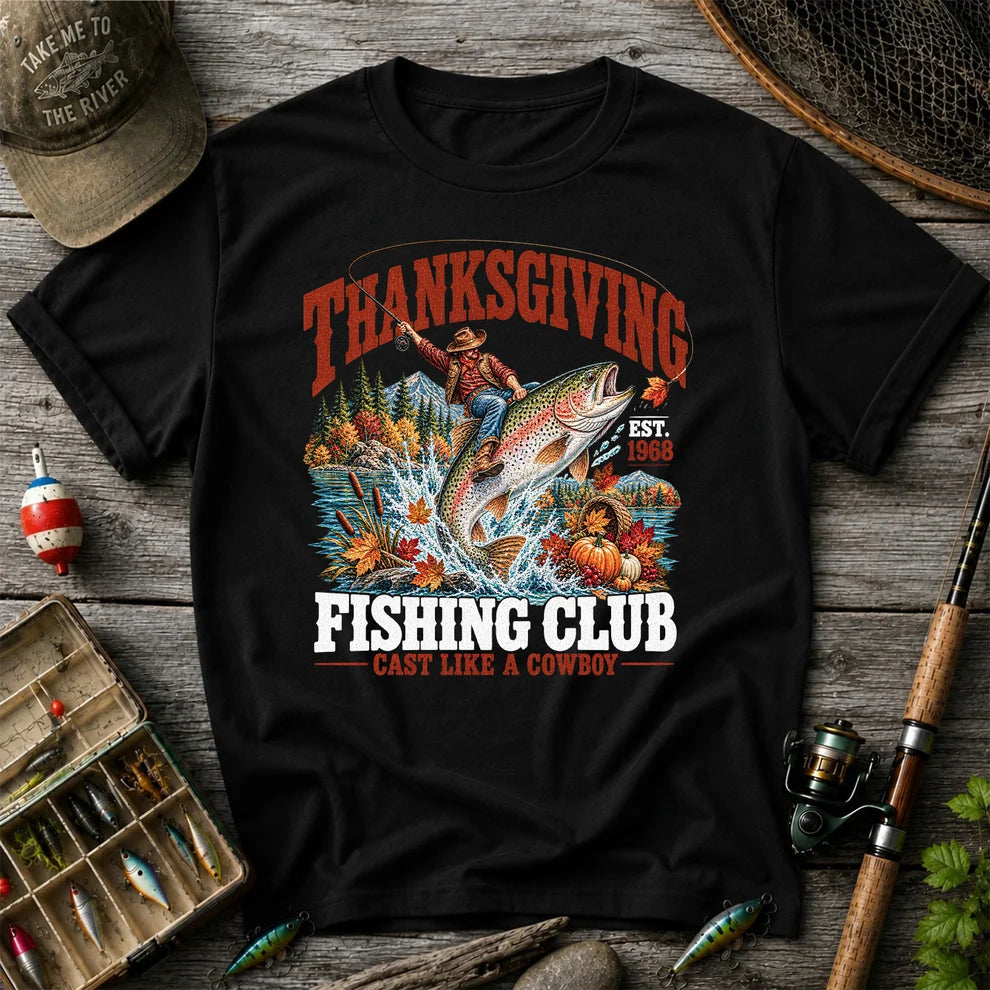 Thanksgiving Cowboy Trout Fishing Club Graphic T-Shirt
