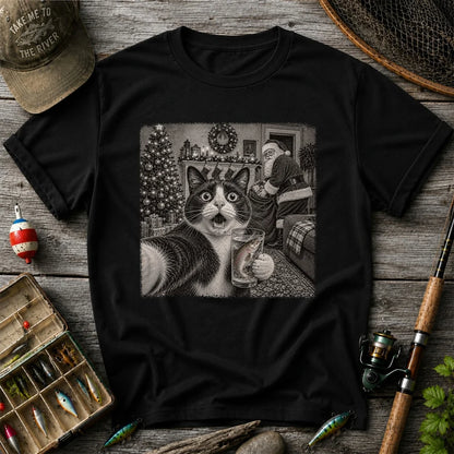 Christmas Cat Holding a Fish Mug Holiday Graphic T-Shirt