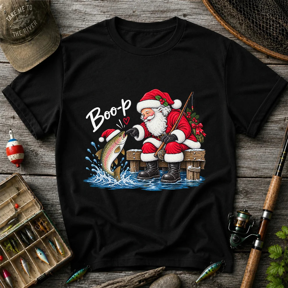 Santa Fishing for Rainbow Trout Christmas Graphic T-Shirt