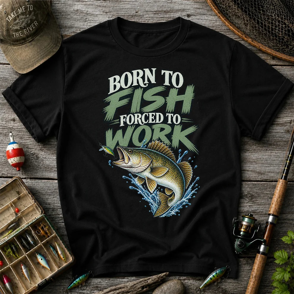 Born to Fish Forced to Work Bass Fishing T-Shirt