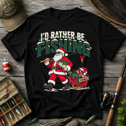 Santa Fishing with Bass Christmas Graphic T-Shirt