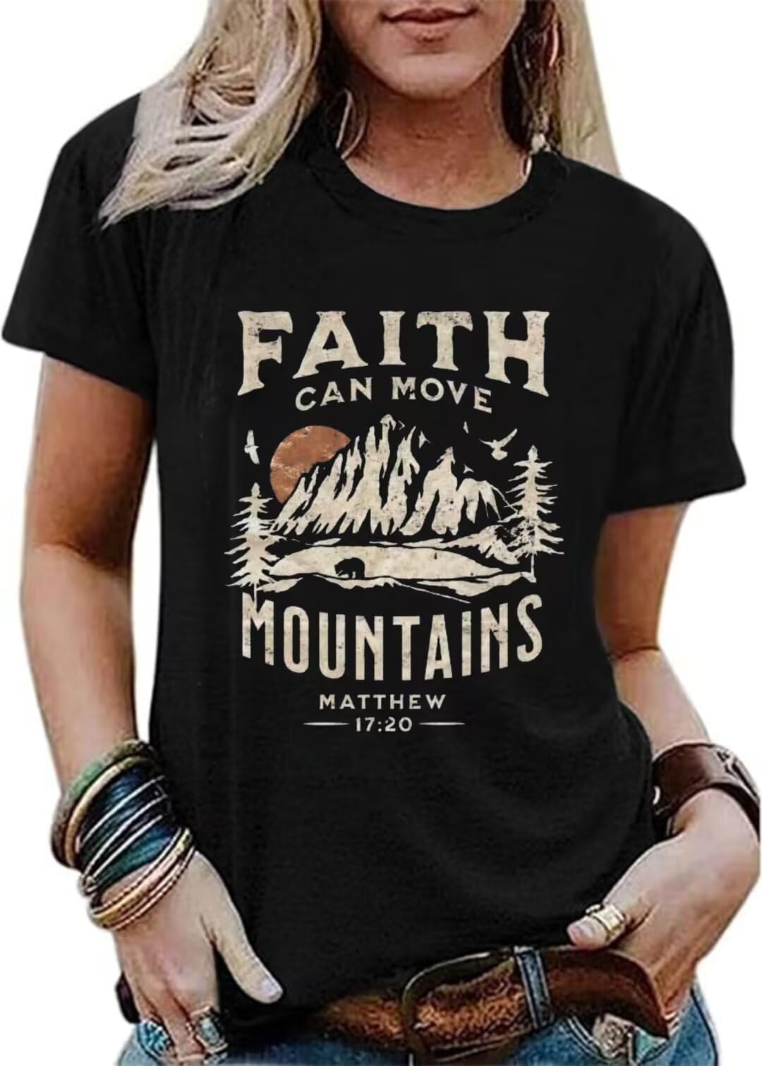Vintage Faith Can Move Mountains T-Shirt, Matthew 17:20 Christian Tee