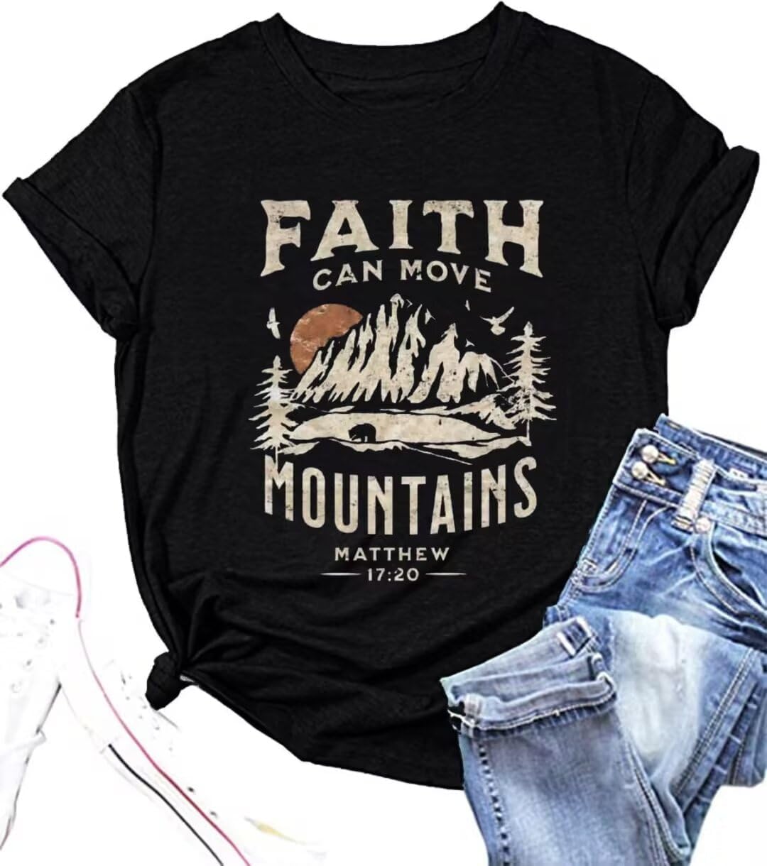 Vintage Faith Can Move Mountains T-Shirt, Matthew 17:20 Christian Tee