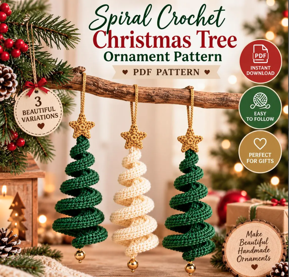 Spiral Crochet Christmas Tree Ornament Pattern
