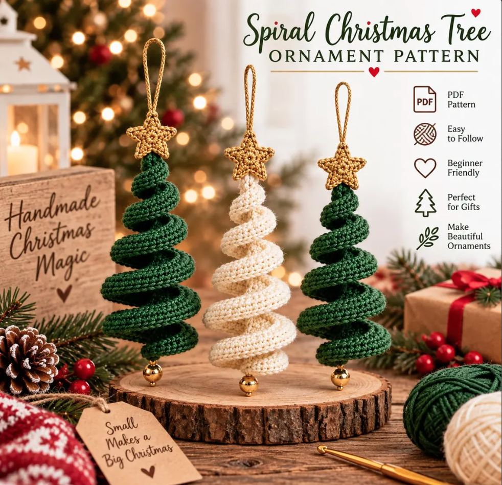 Spiral Crochet Christmas Tree Ornament Pattern