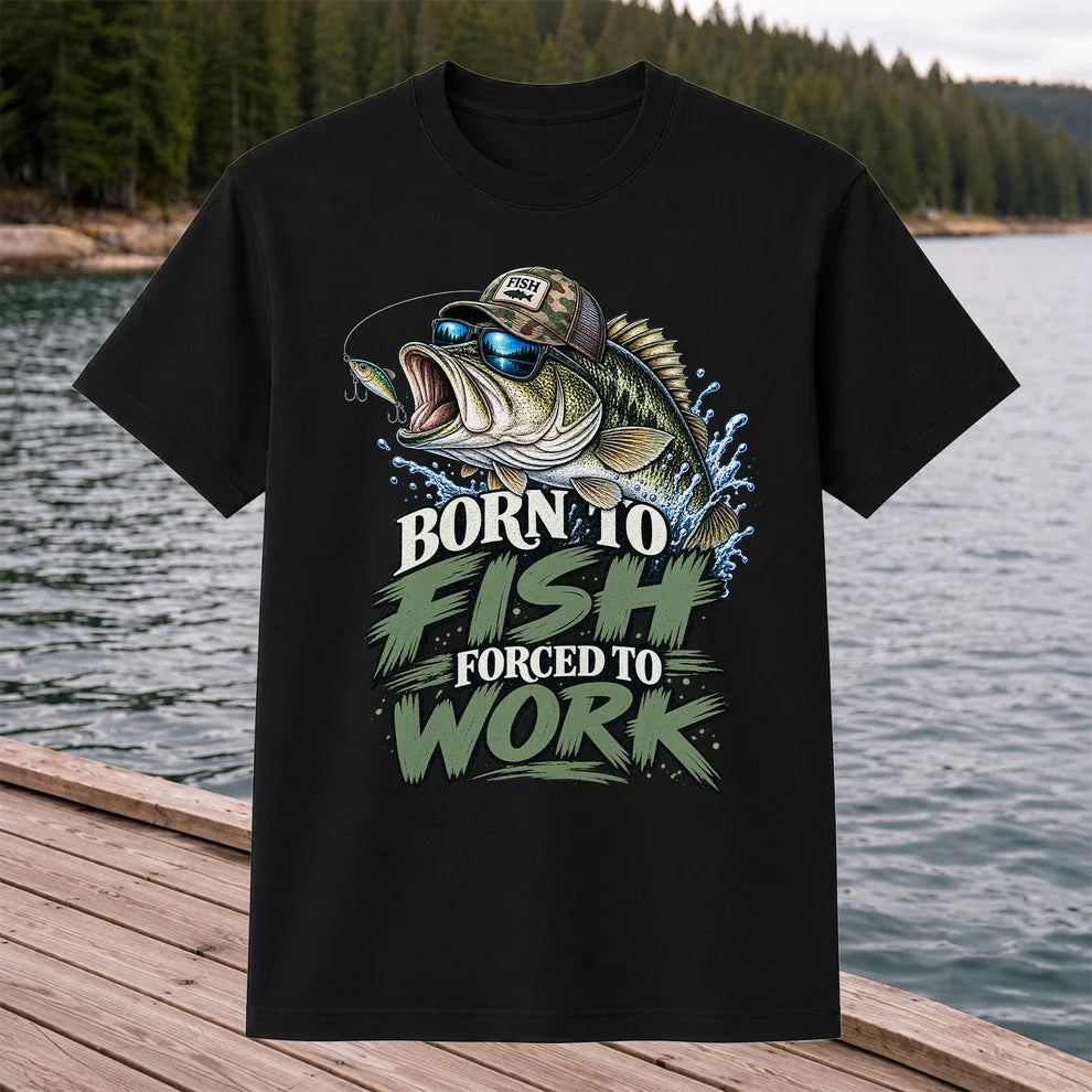 Born to Fish Forced to Work Bass Graphic T-Shirt