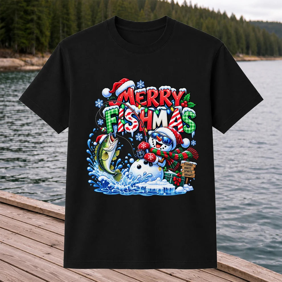 Merry Fishmas Christmas Fishing Graphic T-Shirt