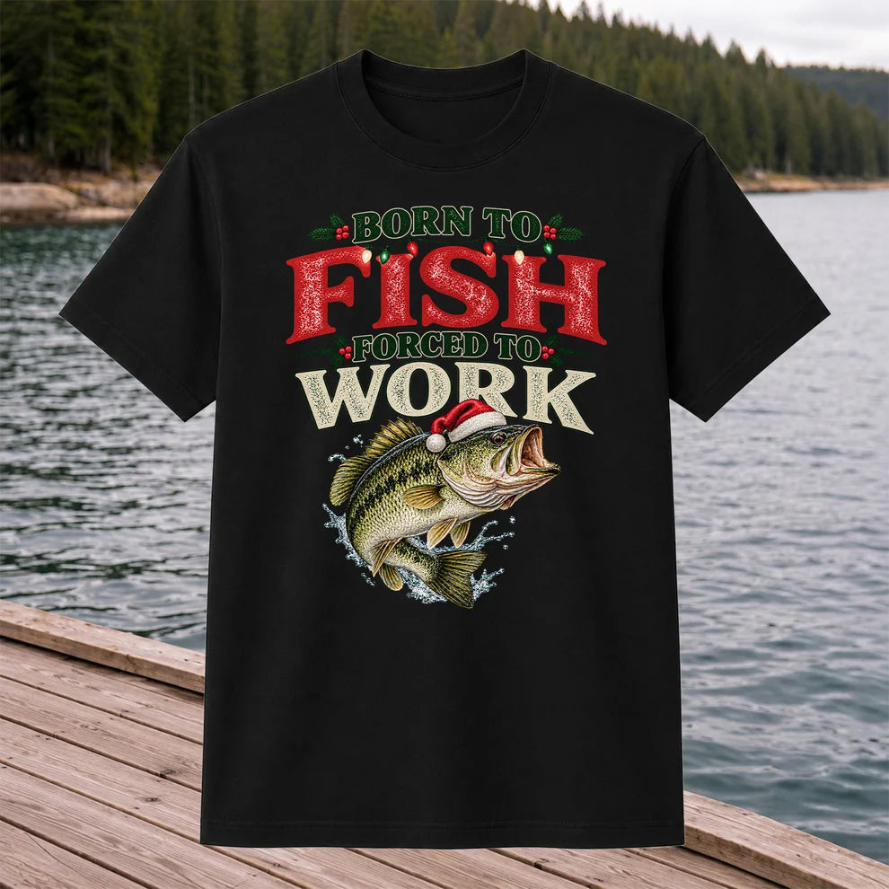 Born to Fish Forced to Work Christmas Largemouth Bass Graphic T-Shirt