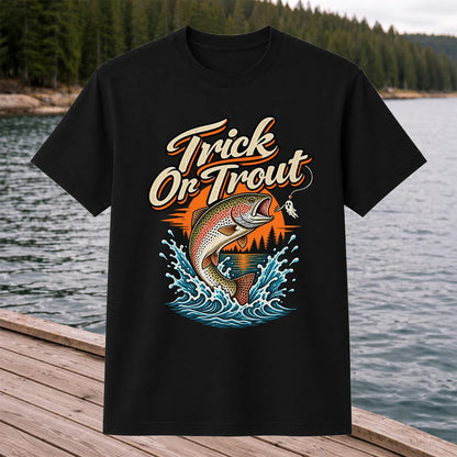 Trick or Trout Rainbow Trout Halloween Fishing T-Shirt