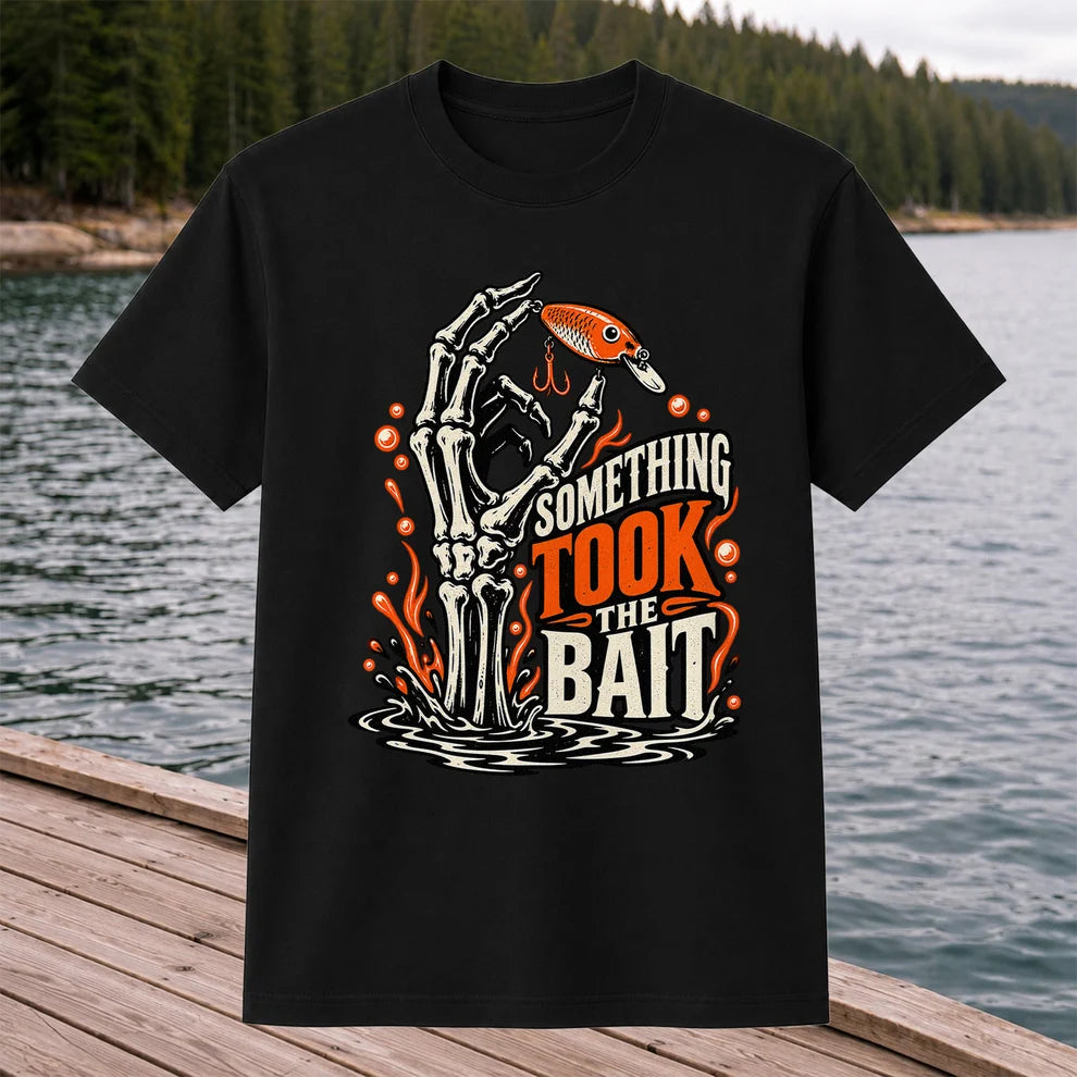 Skeleton Took the Bait Fishing Lure Gothic Graphic T-Shirt