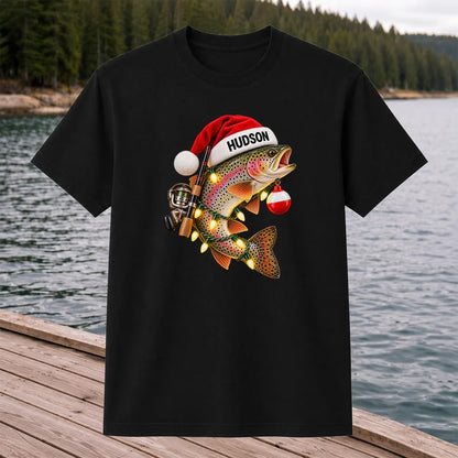 Hudson Santa Hat Rainbow Trout Christmas Fishing T-Shirt