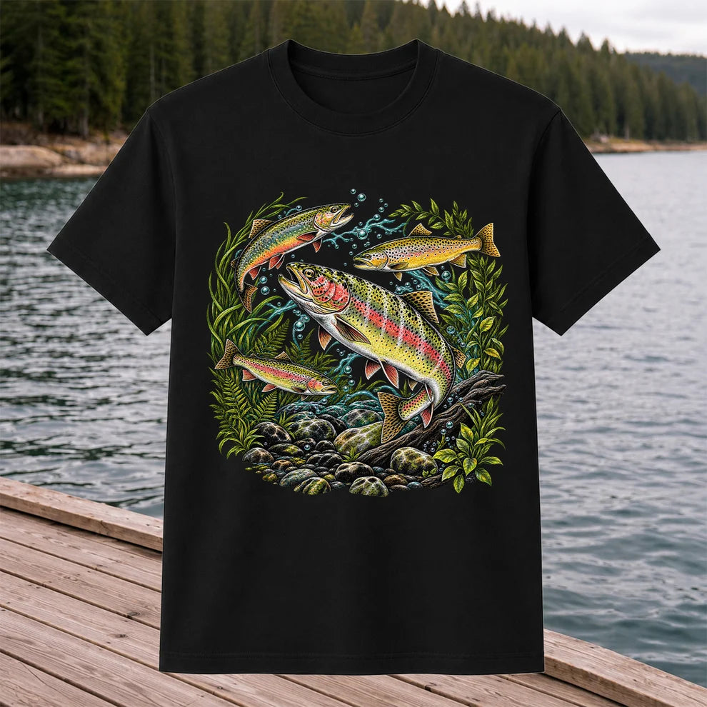 Rainbow and Brown Trout Underwater Fishing Graphic T-Shirt