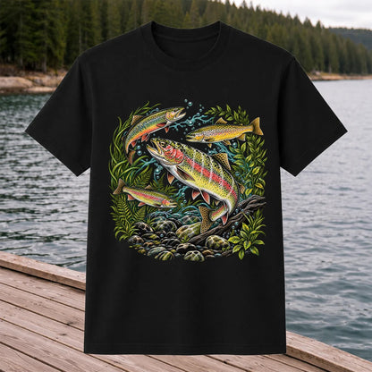 Rainbow and Brown Trout Underwater Fishing Graphic T-Shirt
