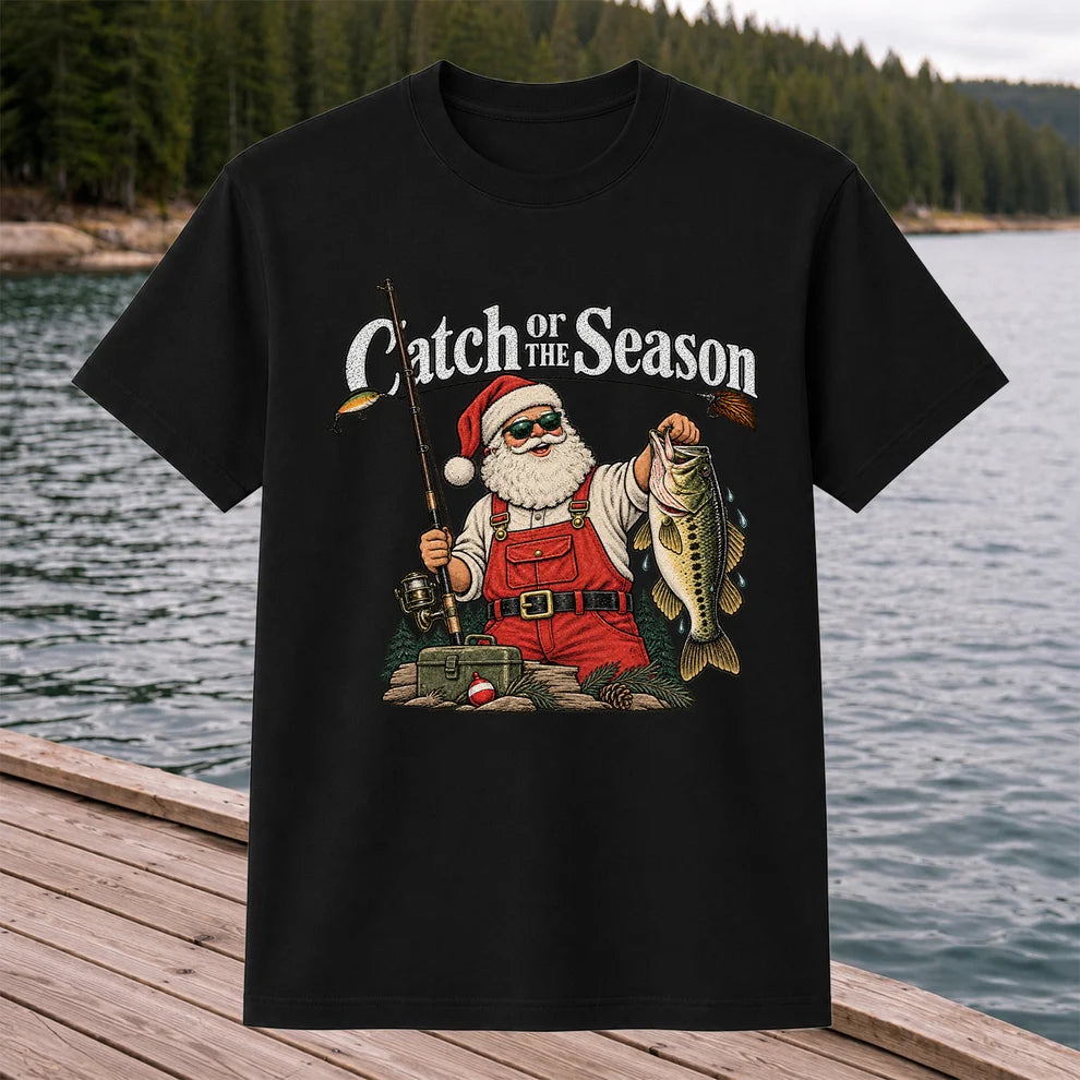 Catch of the Season Santa Bass Fishing Christmas T-Shirt