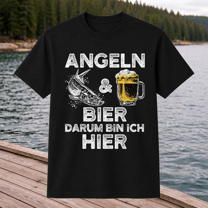 Angeln Und Bier Darum Bin Ich Hier Funny Fishing T-Shirt