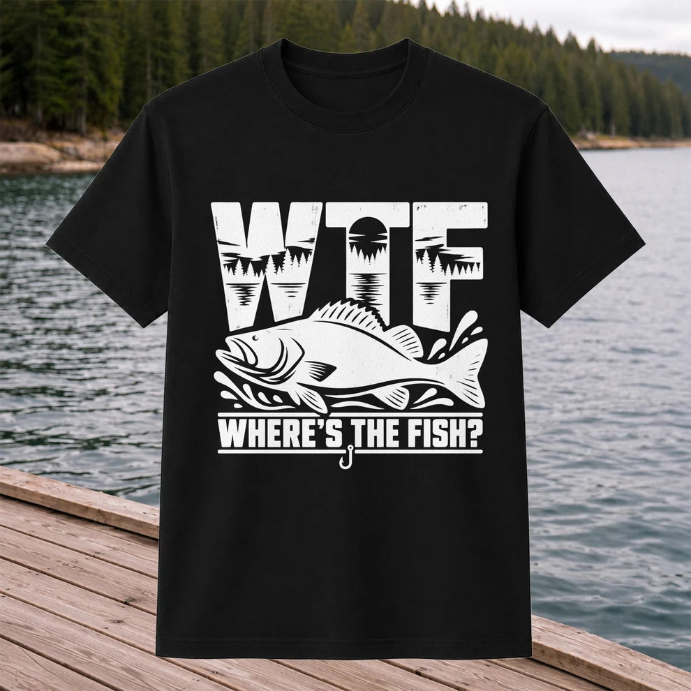 WTF Where's the Fish Funny Fishing Graphic T-Shirt