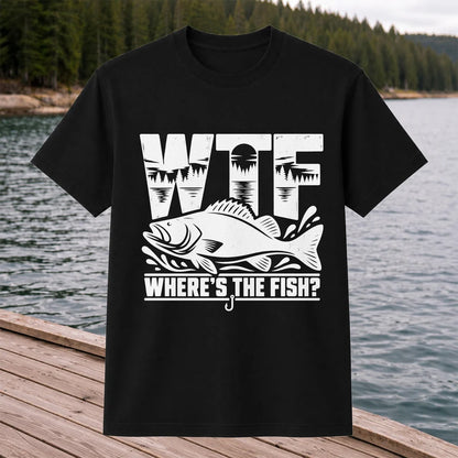 WTF Where's the Fish Funny Fishing Graphic T-Shirt