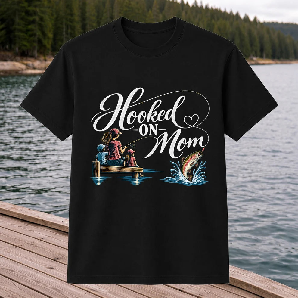 Hooked on Mom Family Fishing Graphic T-Shirt