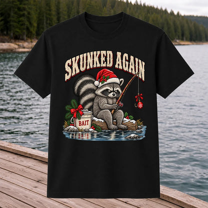 Skunked Again Raccoon Christmas Funny Fishing T-Shirt