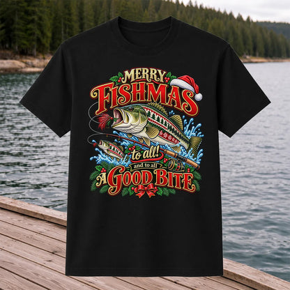 Merry Fishmas Christmas Sweater Pattern Bass Fishing T-Shirt