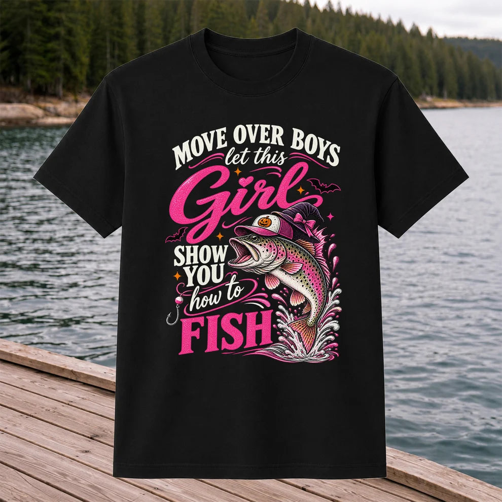 Vintage Bass Lake Fishing Scene Graphic T-Shirt