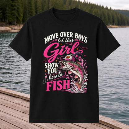 Vintage Bass Lake Fishing Scene Graphic T-Shirt