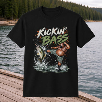 Kickin' Bass Funny Bass Fishing Graphic T-Shirt