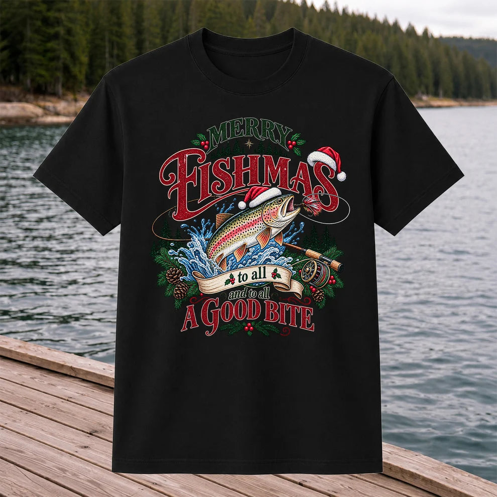 Merry Fishmas to All and to All a Good Bite Rainbow Trout T-Shirt