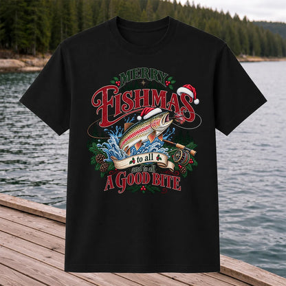 Merry Fishmas to All and to All a Good Bite Rainbow Trout T-Shirt