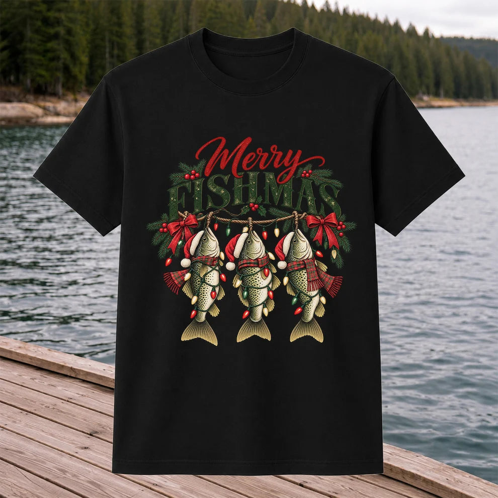Merry Fishmas Christmas Trout Fishing Graphic T-Shirt