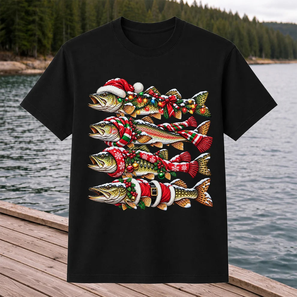 Christmas Trout Fishing Holiday Graphic T-Shirt