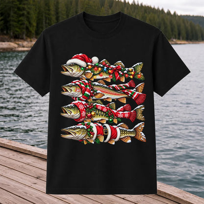 Christmas Trout Fishing Holiday Graphic T-Shirt