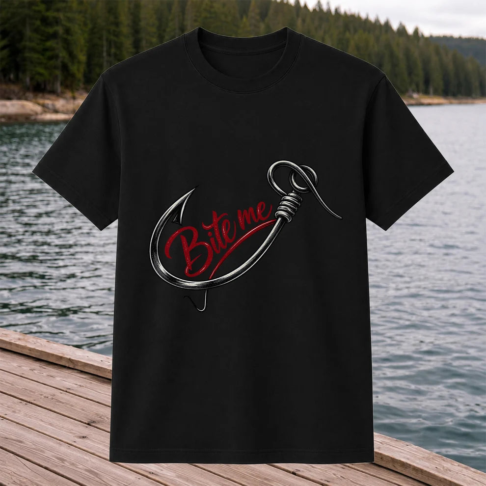 Bite Me Fishing Hook Funny Graphic T-Shirt
