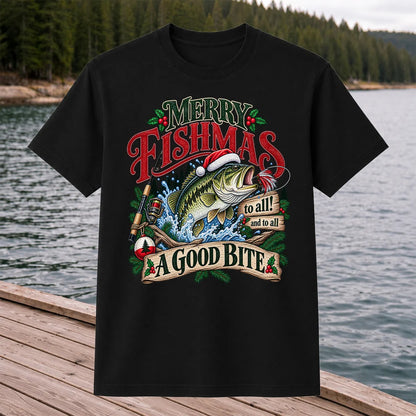 Merry Fishmas to All and to All a Good Bite Bass Fishing T-Shirt