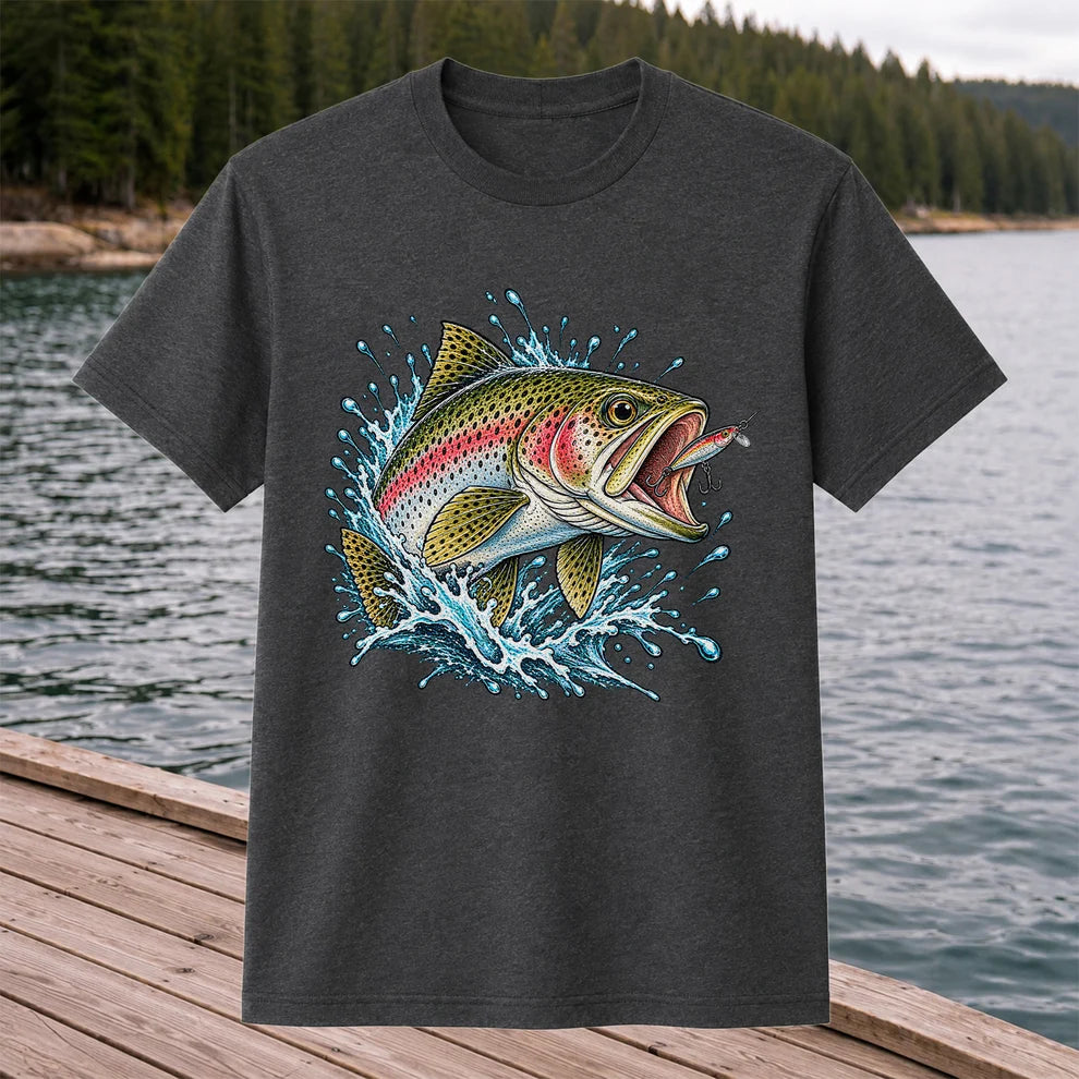 Rainbow Trout Striking a Fishing Lure Graphic T-Shirt