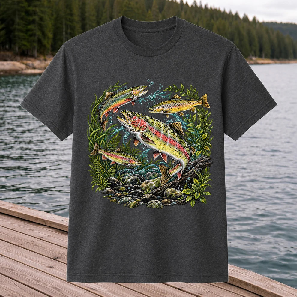 Rainbow and Brown Trout Underwater Fishing Graphic T-Shirt