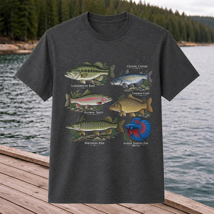 Bass Trout Catfish Carp Pike and Betta Freshwater Fish Graphic T-Shirt