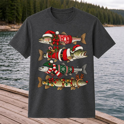 Christmas Fish Collection Festive Fishing Graphic T-Shirt