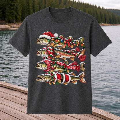 Christmas Trout Fishing Holiday Graphic T-Shirt