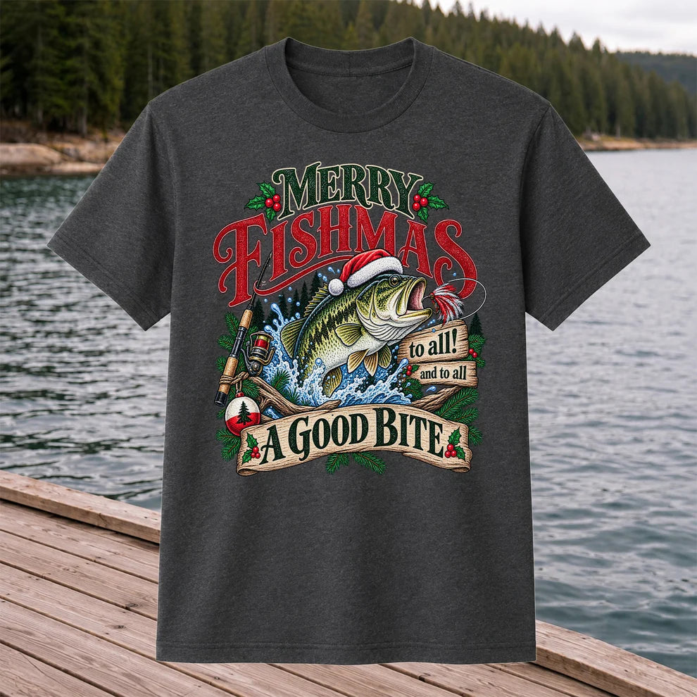 Merry Fishmas to All and to All a Good Bite Bass Fishing T-Shirt