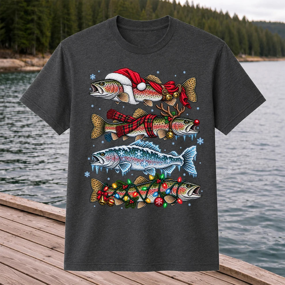 Christmas Rainbow Trout Holiday Fishing Graphic T-Shirt