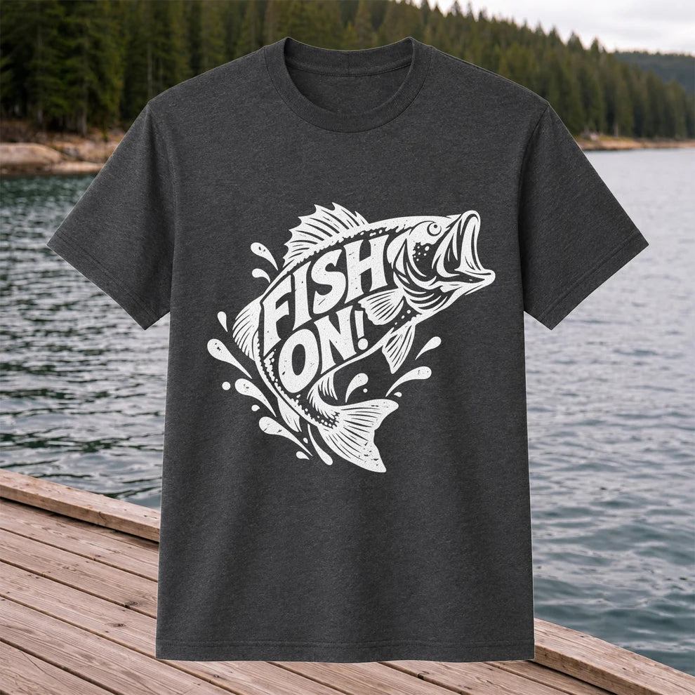 Fish On! Jumping Bass Fishing Distressed Graphic T-Shirt