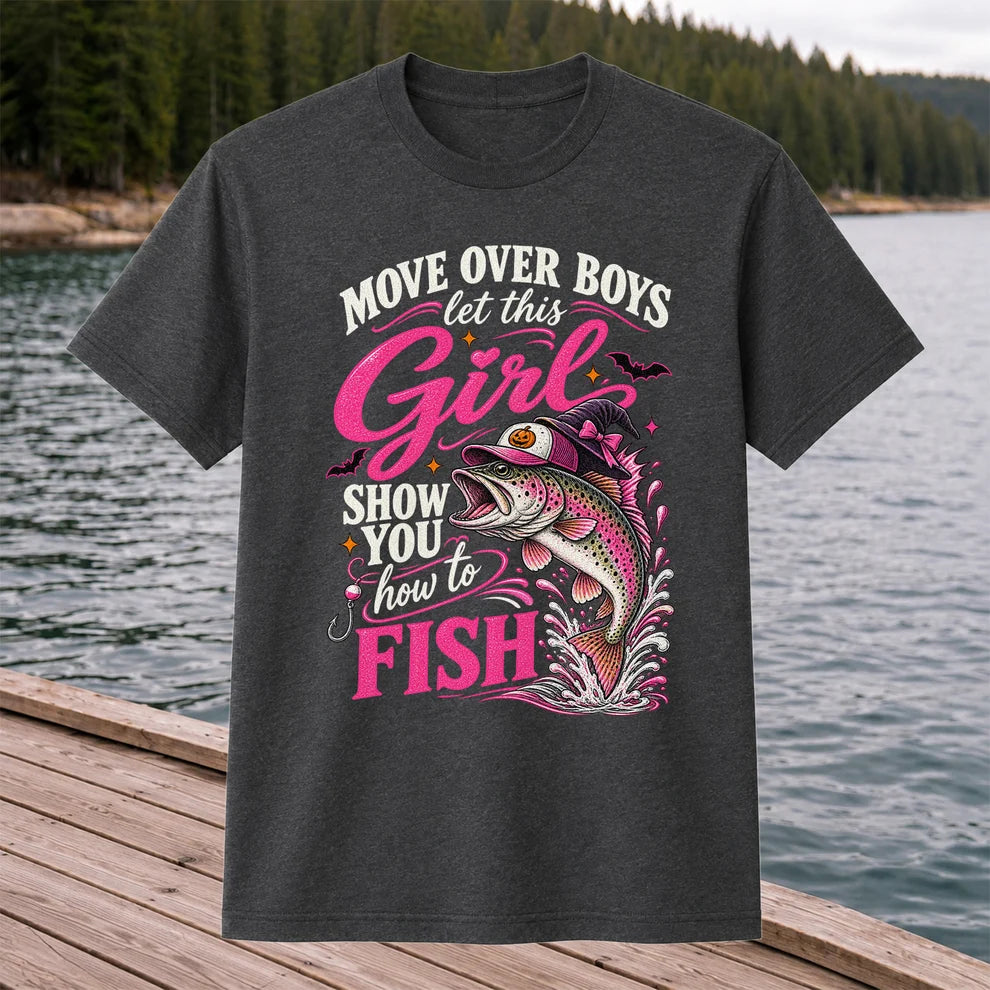 Vintage Bass Lake Fishing Scene Graphic T-Shirt