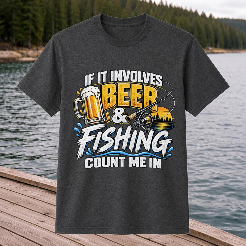 Beer and Fishing Funny Angler Graphic T-Shirt