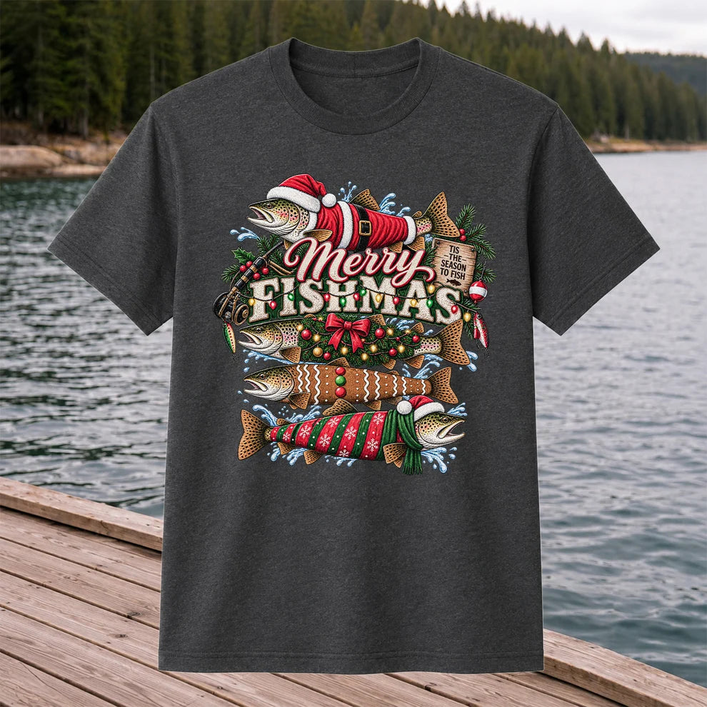 Merry Fishmas Tis the Season to Fish Christmas Trout T-Shirt